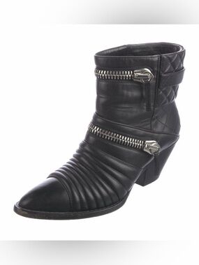 Giuseppe Zanotti Black Quilted Leather Ankle Boots with Silver Zippers